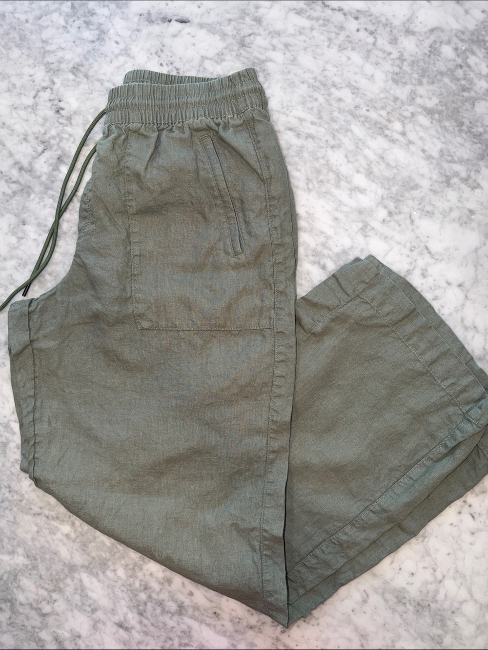 Athleta Olive Drawstring Linen-Blend Pants with pockets